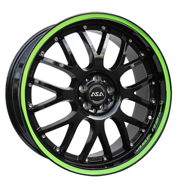pneumatiky - 9.5x19 5x112 ET35 ASA AR 1 schwarz RS-Race mit grünem Ring/Schriftzug ocelov kola Rfky / Alu kola z lehkch slitin Shaper pneu