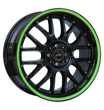 pneumatiky - 8x17 4x100 ET35 ASA AR 1 schwarz RS-Race mit grünem Ring/Schriftzug GS-Wheels Rfky / Alu Quad nemrznouc smes Autodlna