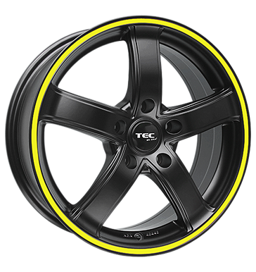 pneumatiky - 7x16 5x105 ET38 TEC Speedwheels AS1 schwarz schwarz seidenmatt mit gelbem Ring automobilov sady Rfky / Alu motocykl Opel disky
